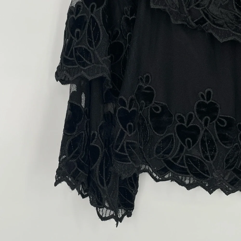 Endless Rose Women's Black Velvet Embroidery Ruffle Off-Shoulder Blouse Size S - Picture 8 of 9
